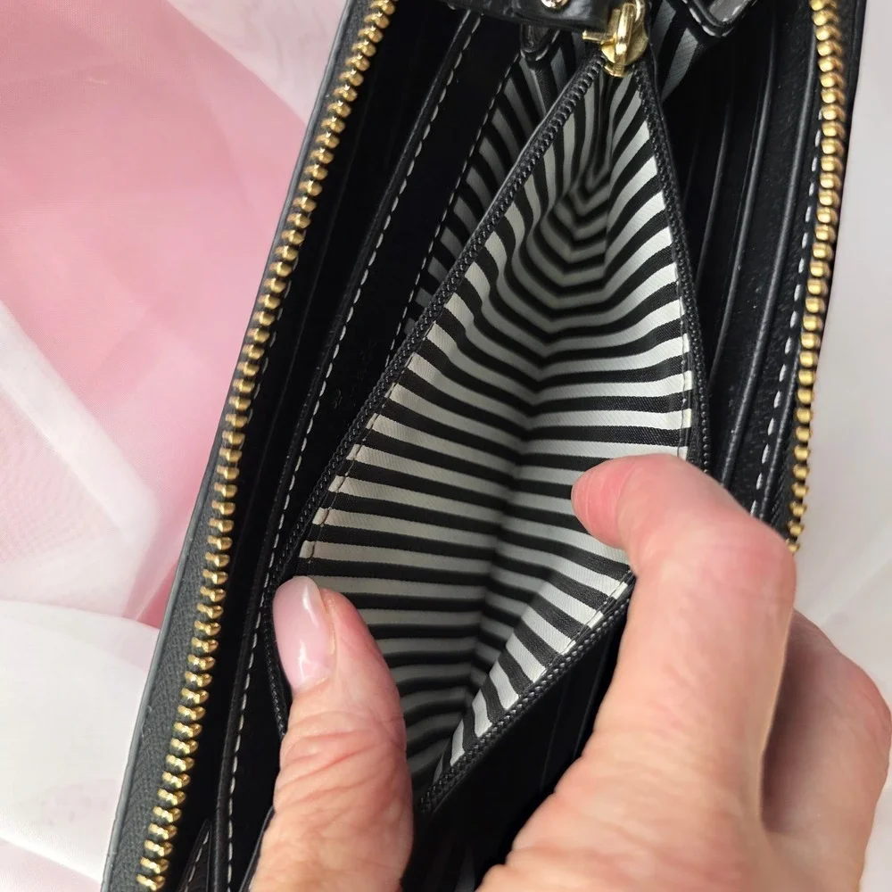 Kate‎ Spade New York Black Pebbled Leather Zip Around Continental Wallet EUC